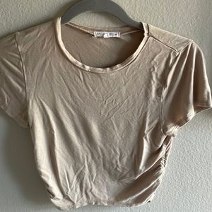 Medium cropped cotton shirt, Tan